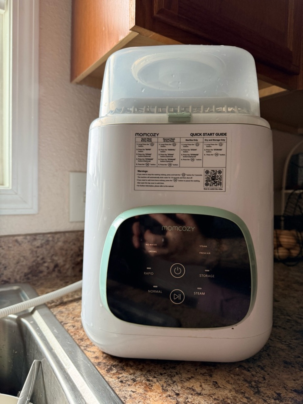 momcozy White and Mint Baby Bottle Sterilizer & Dryer